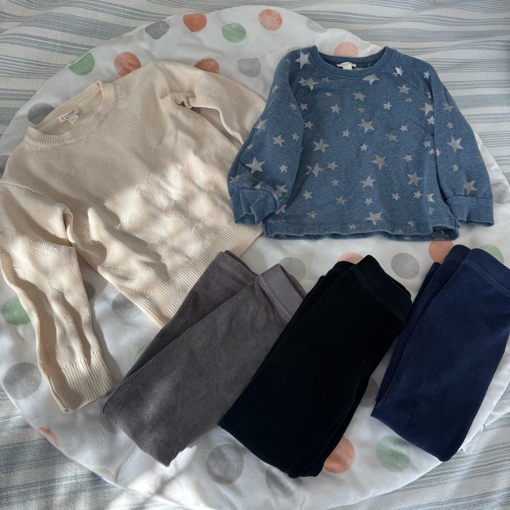 J Crew Kids: Crewcuts Bundle size XS,4/5 - 1 sweater, 1 sweatshirt, 3 leggings